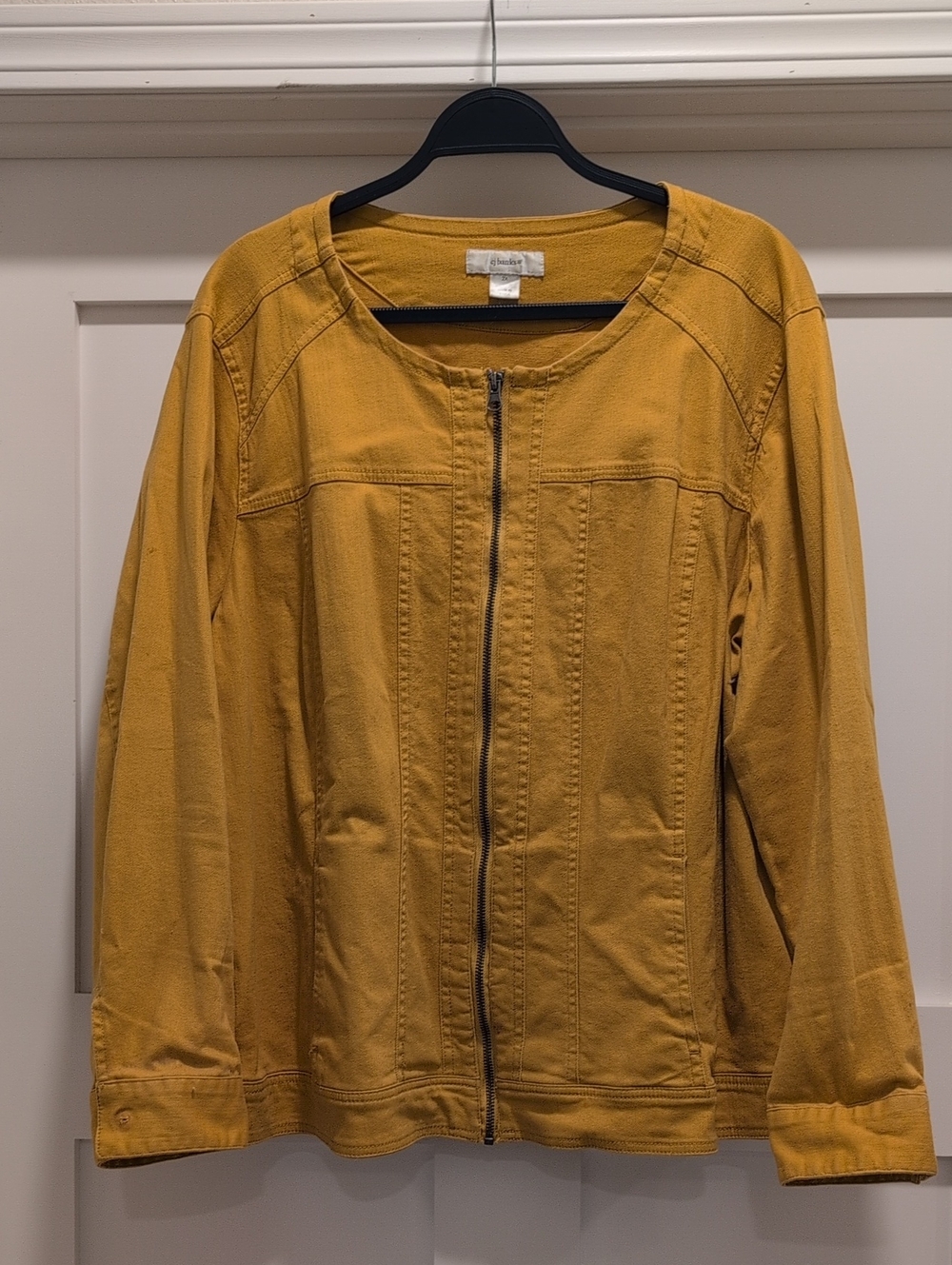 CJ Banks Mustard Zip-Front Denim-Style Jacket